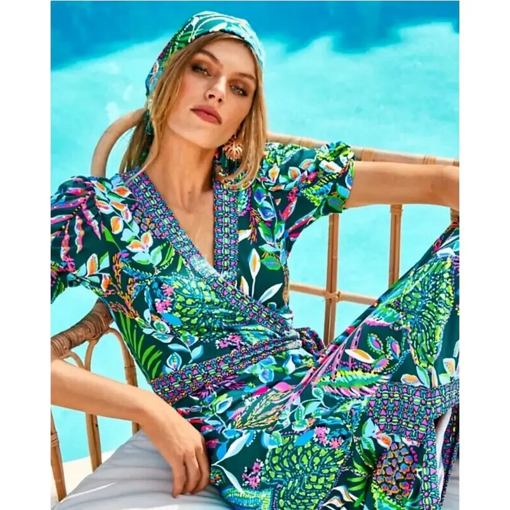 Lilly Pulitzer 2 Piece Tropical Wrap Crop Top Maxi Skirt Set XXS Floral Resort